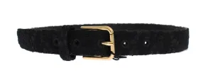 Black Cotton Lace Gold Buckle Logo Belt