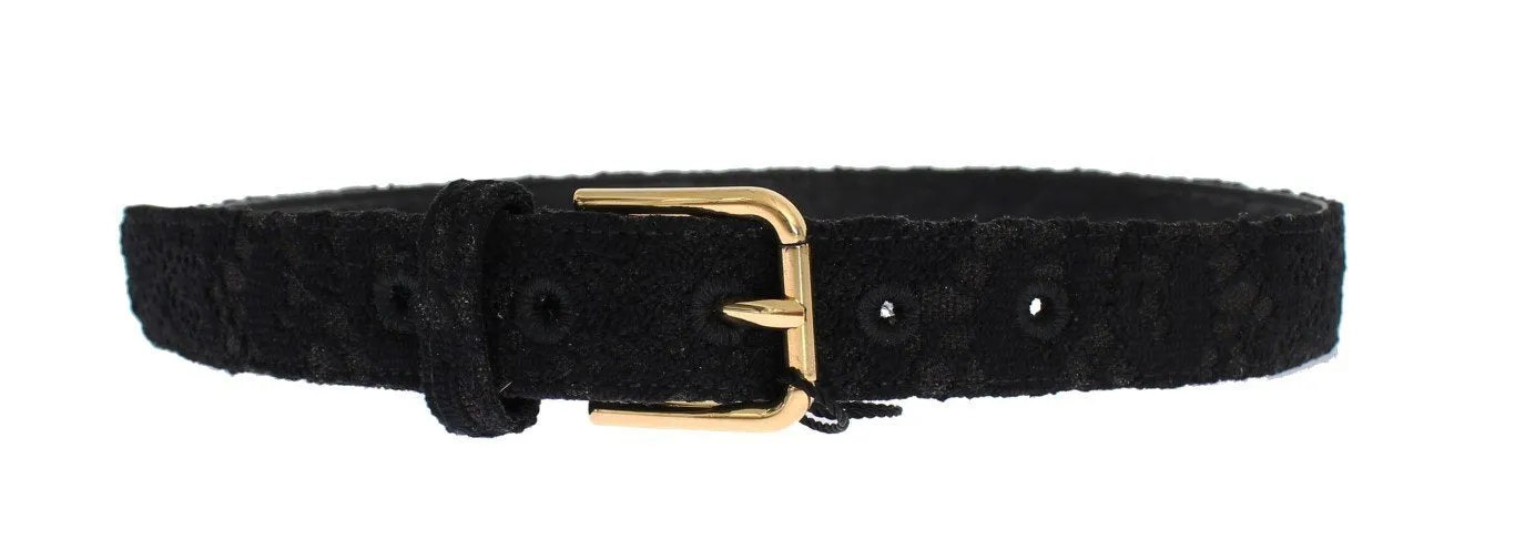 Black Cotton Lace Gold Buckle Logo Belt