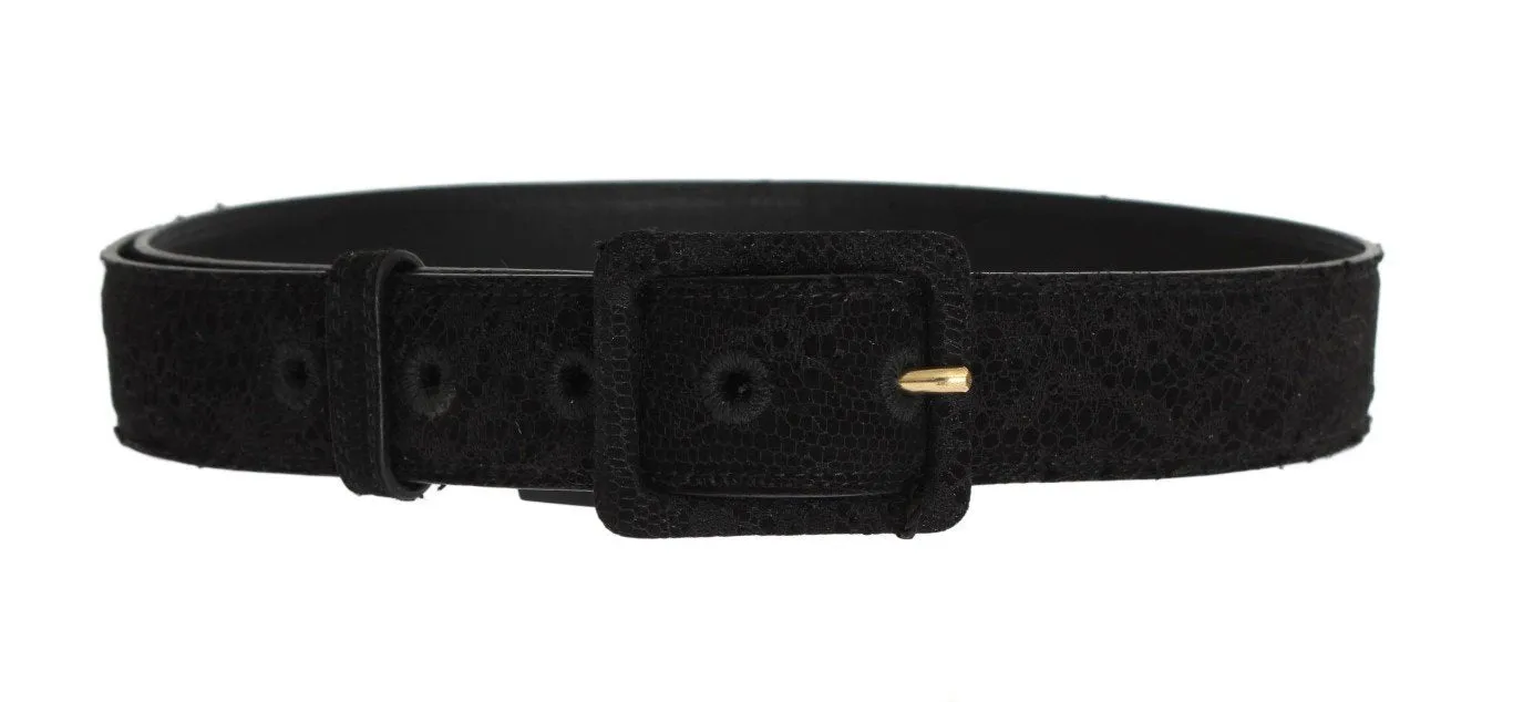 Black Cotton Leather Lace Belt