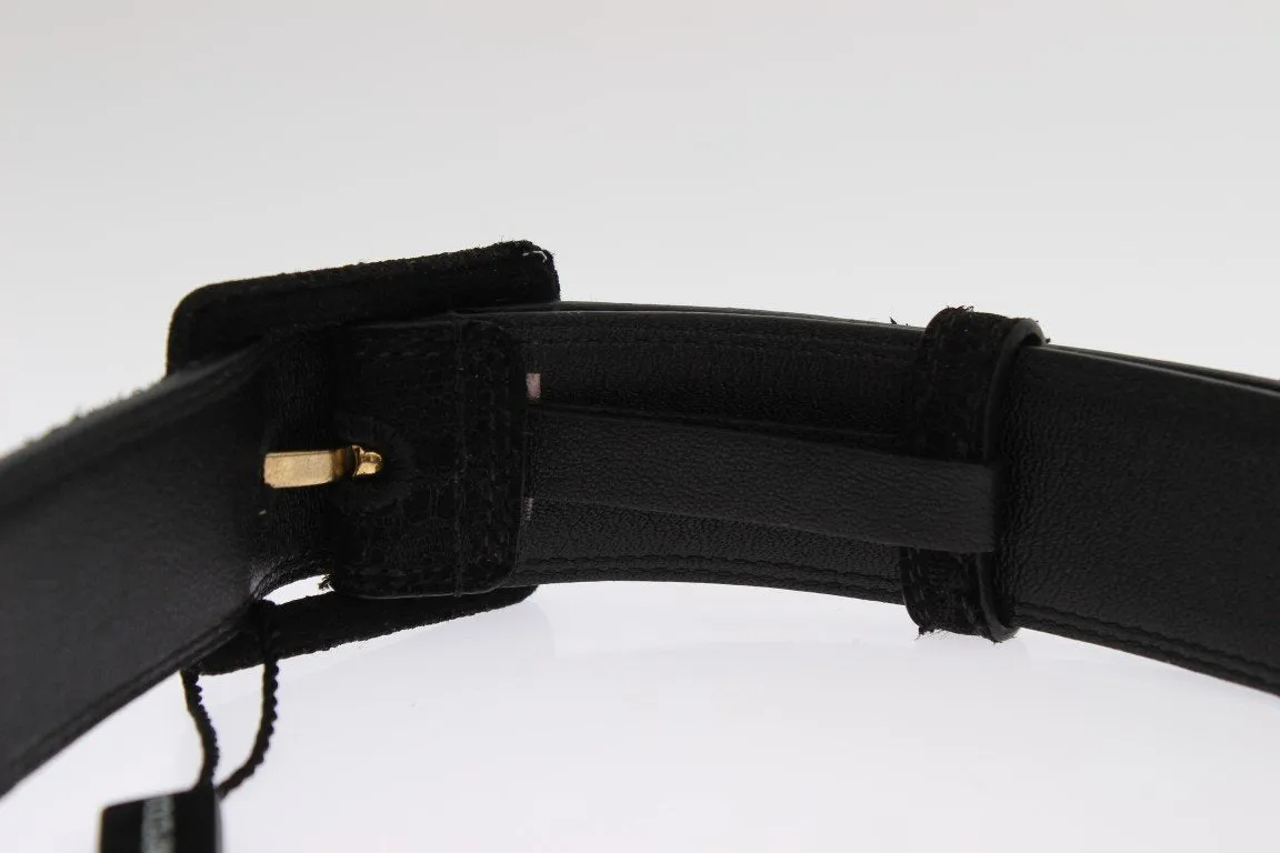 Black Cotton Leather Lace Belt