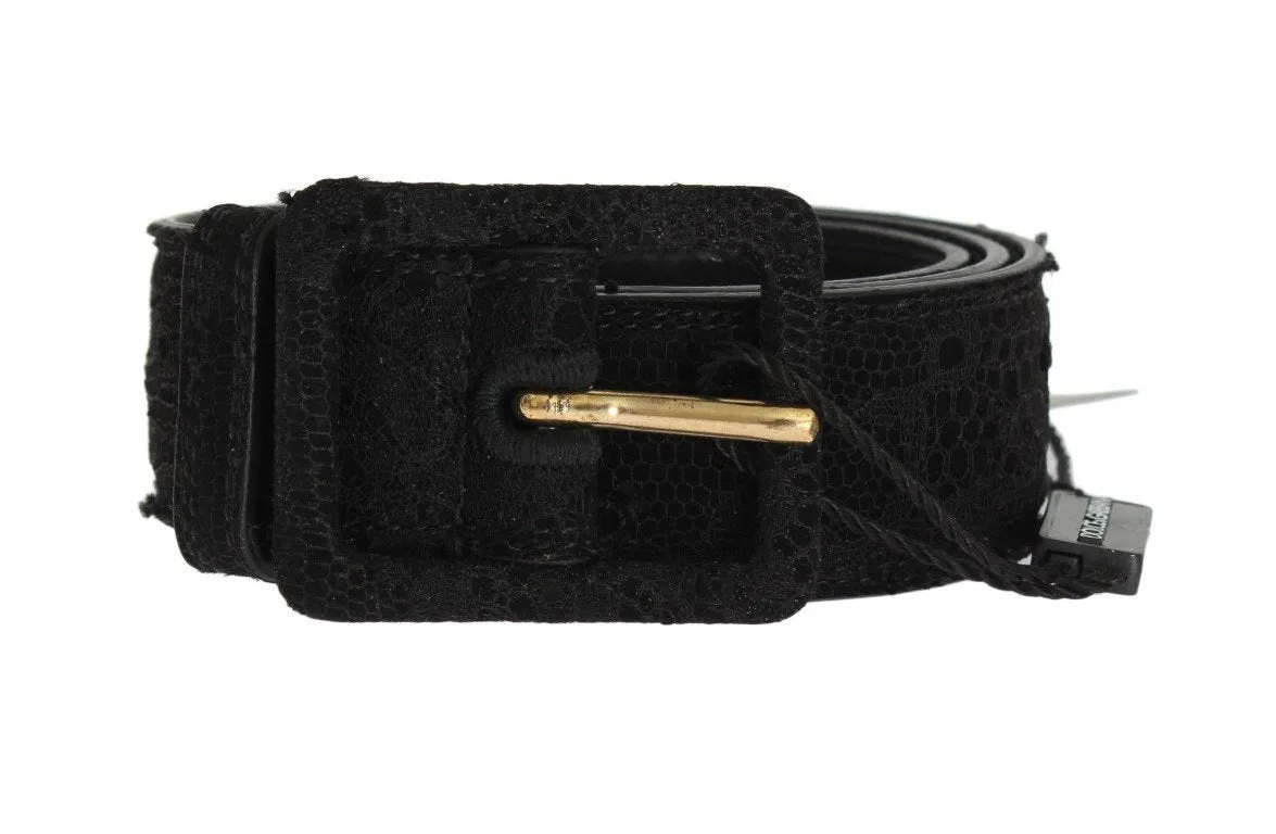 Black Cotton Leather Lace Belt