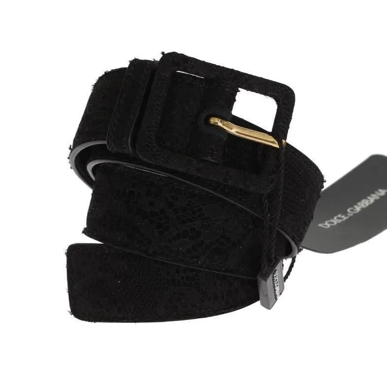 Black Cotton Leather Lace Belt