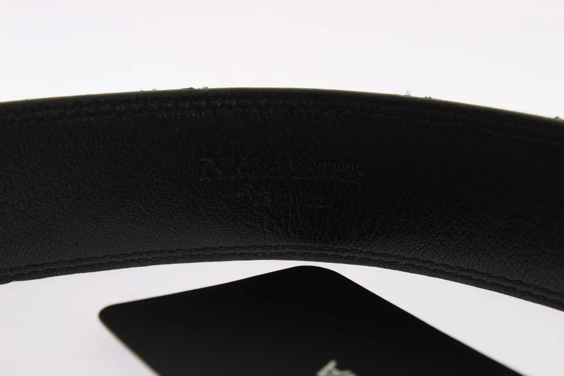 Black Cotton Leather Lace Belt