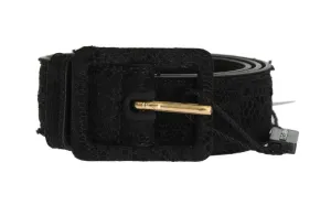 Black Cotton Leather Lace Belt