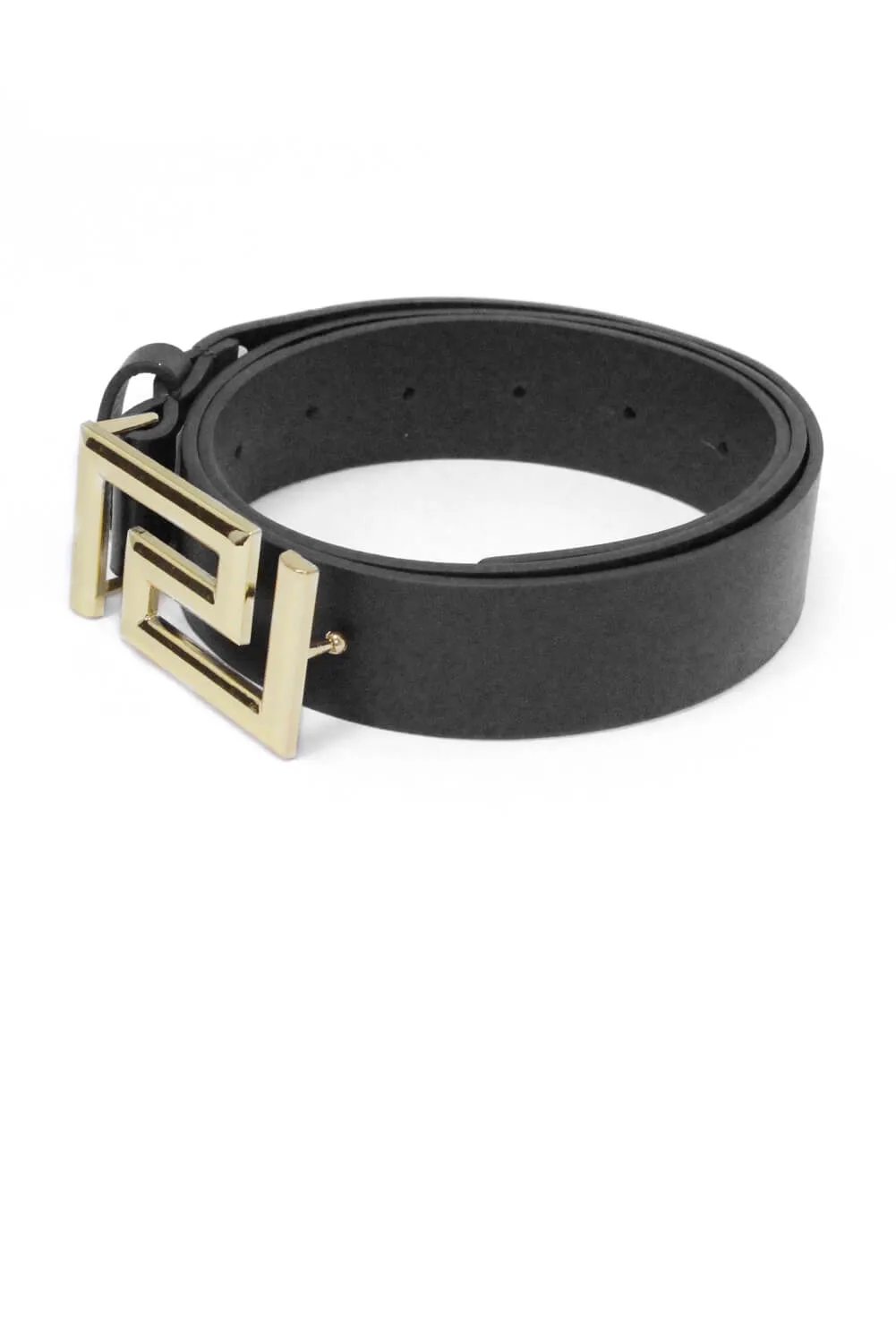 Black Geo Leather Belt