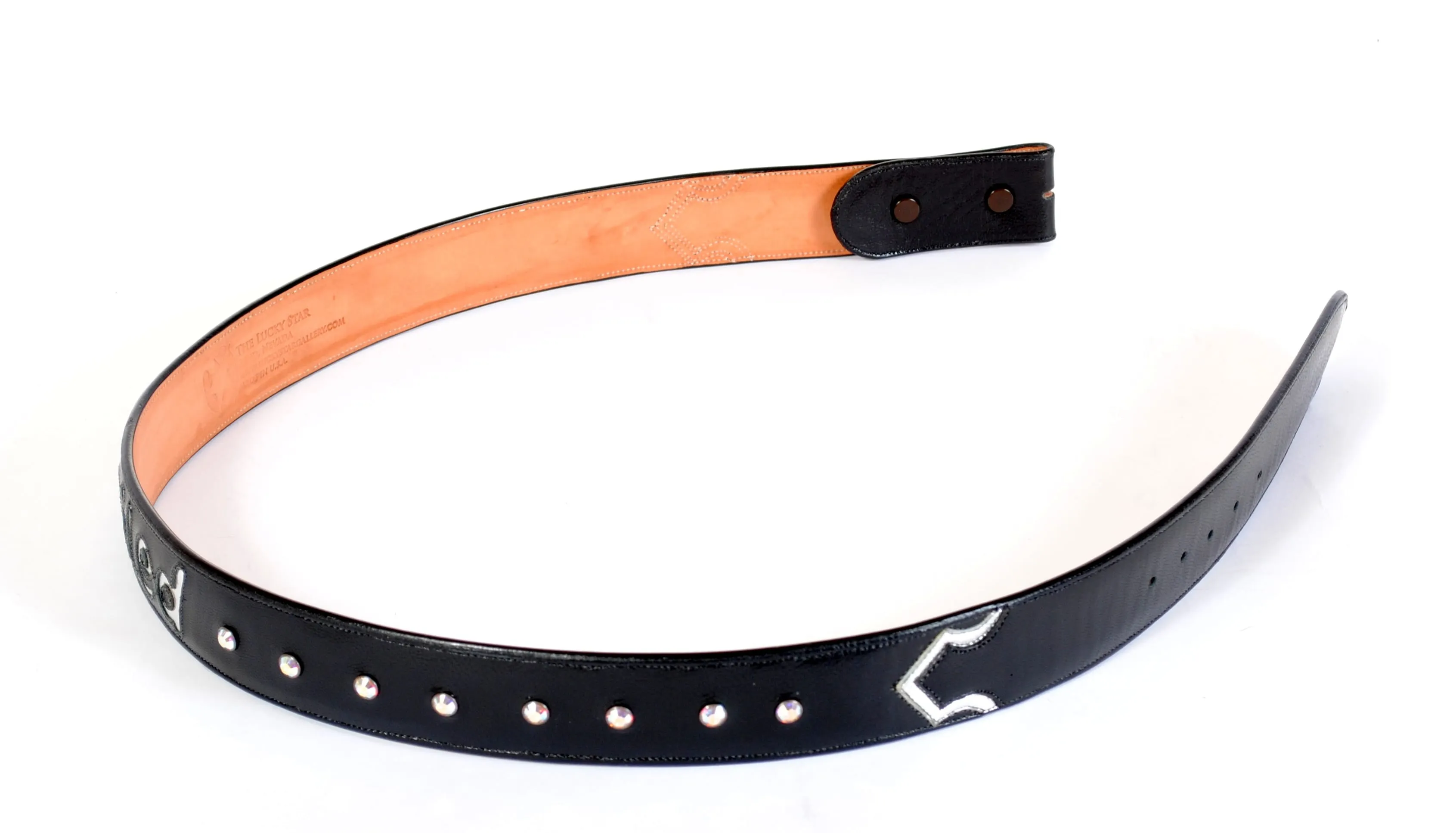 Black Handmade Leather Belt "Spoiled" Inlaid Design sz 34"