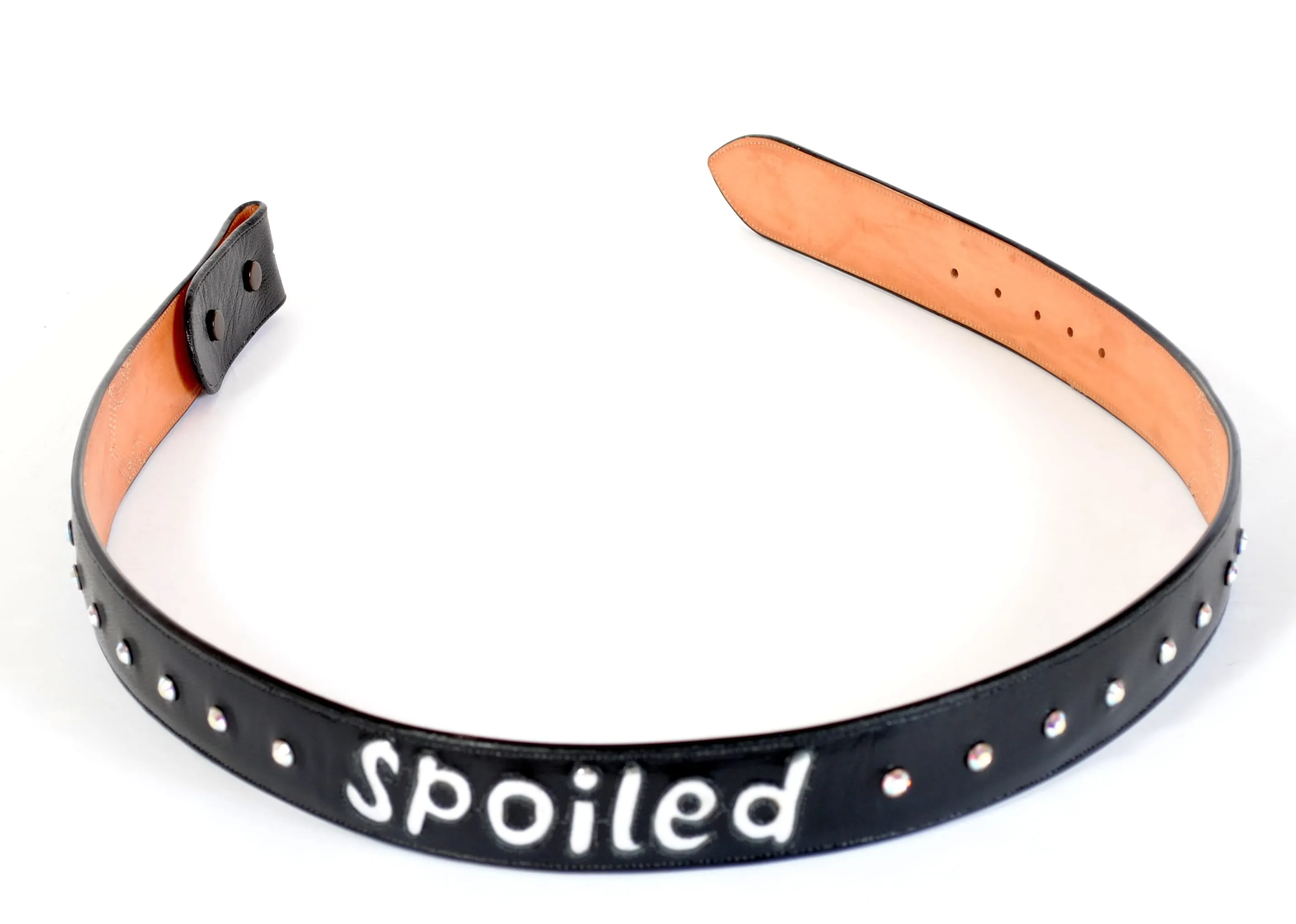 Black Handmade Leather Belt "Spoiled" Inlaid Design sz 34"