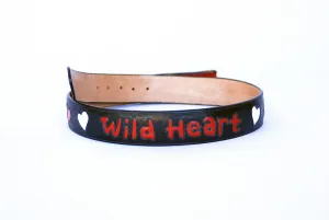 Black Handmade Leather Belt "Wild Heart" Inlaid Design sz 32"