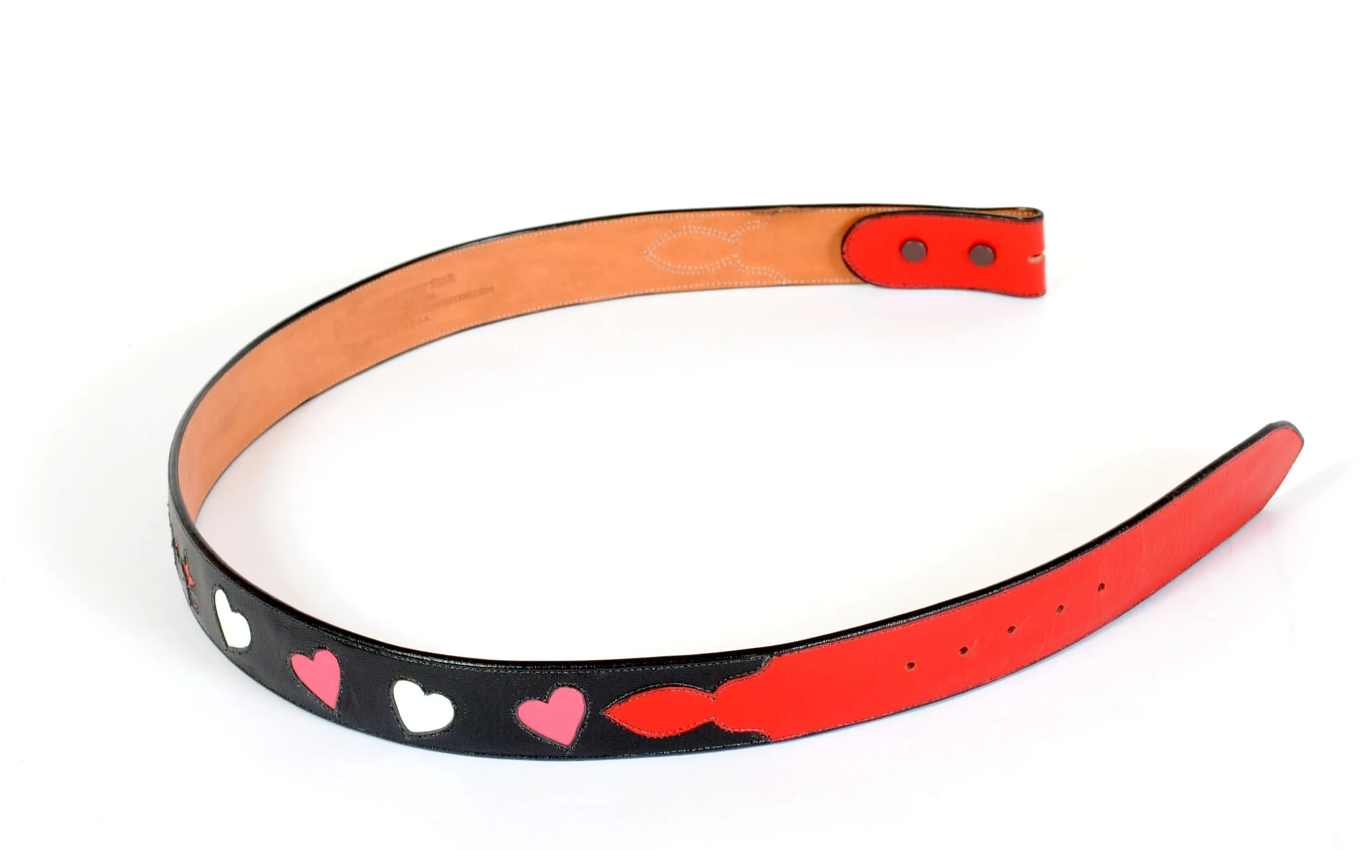 Black Handmade Leather Belt "Wild Heart" Inlaid Design sz 32"