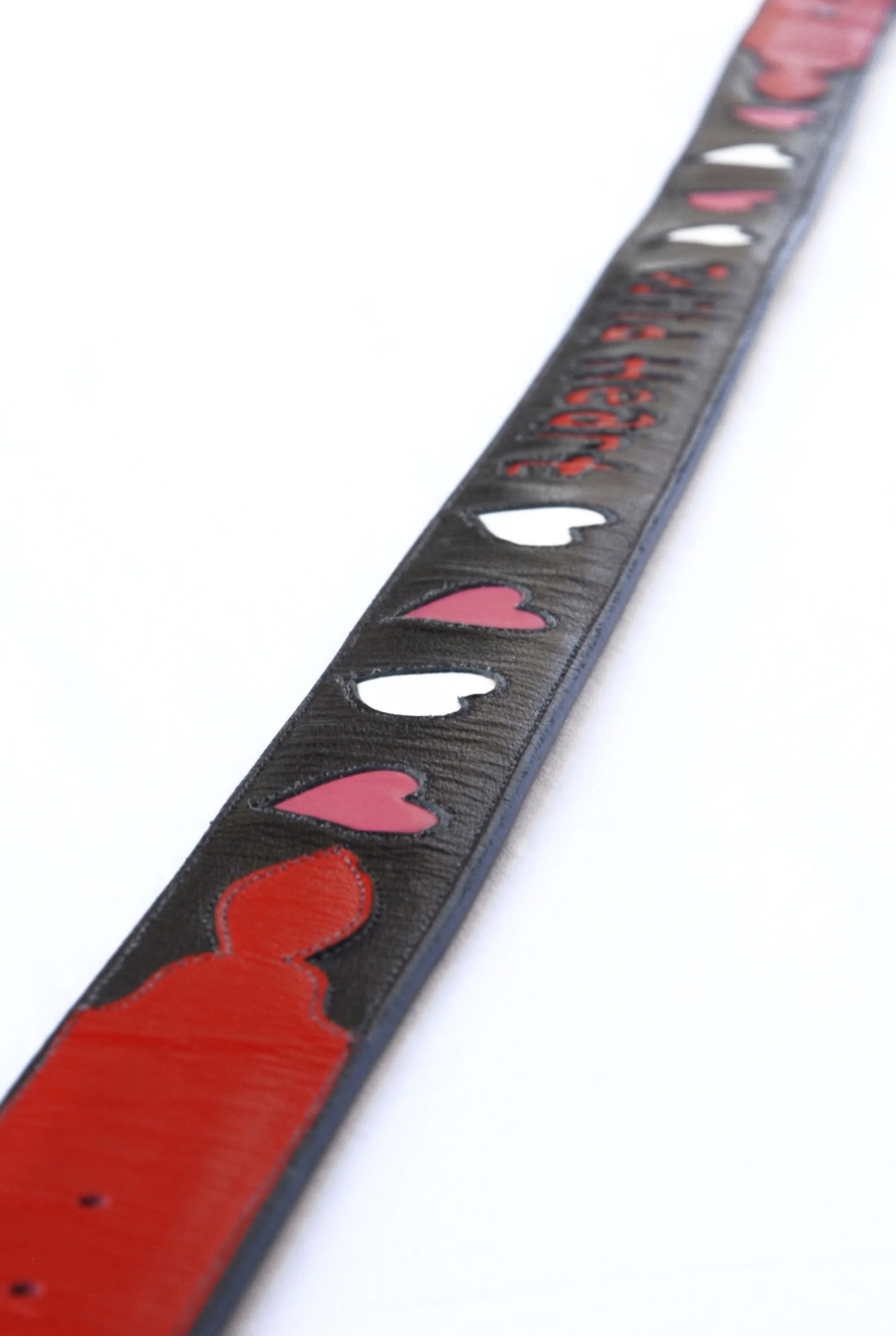 Black Handmade Leather Belt "Wild Heart" Inlaid Design sz 32"