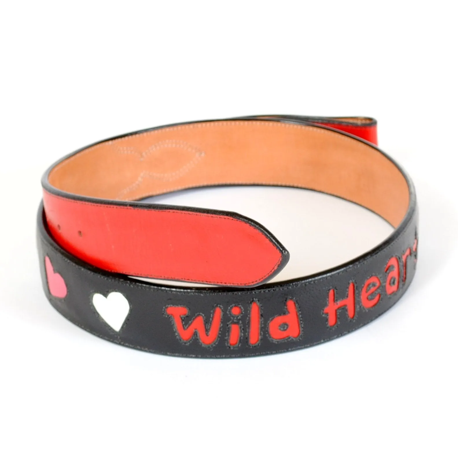 Black Handmade Leather Belt "Wild Heart" Inlaid Design sz 32"