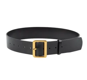 Black Leather Boston Belt Gold 4.8cm