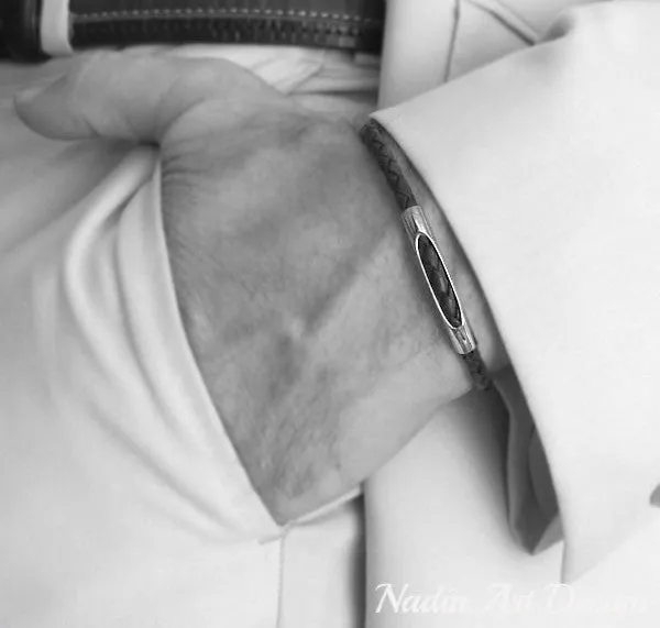 Black Leather Braided Bracelet for Men