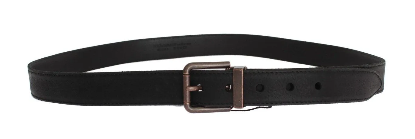 Black Leather Bronze Buckle Belt
