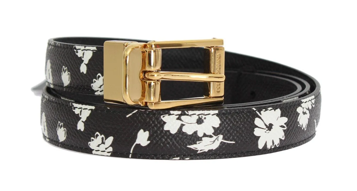 Black Leather Flower Pattern Belt