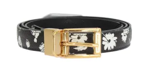 Black Leather Flower Pattern Belt