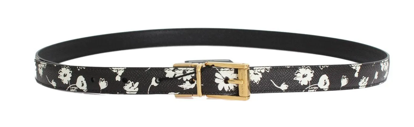 Black Leather Flower Pattern Belt