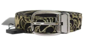 Black Leather Gold Brocade Belt