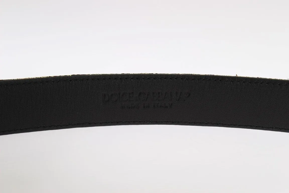 Black Leather Gold Brocade Belt