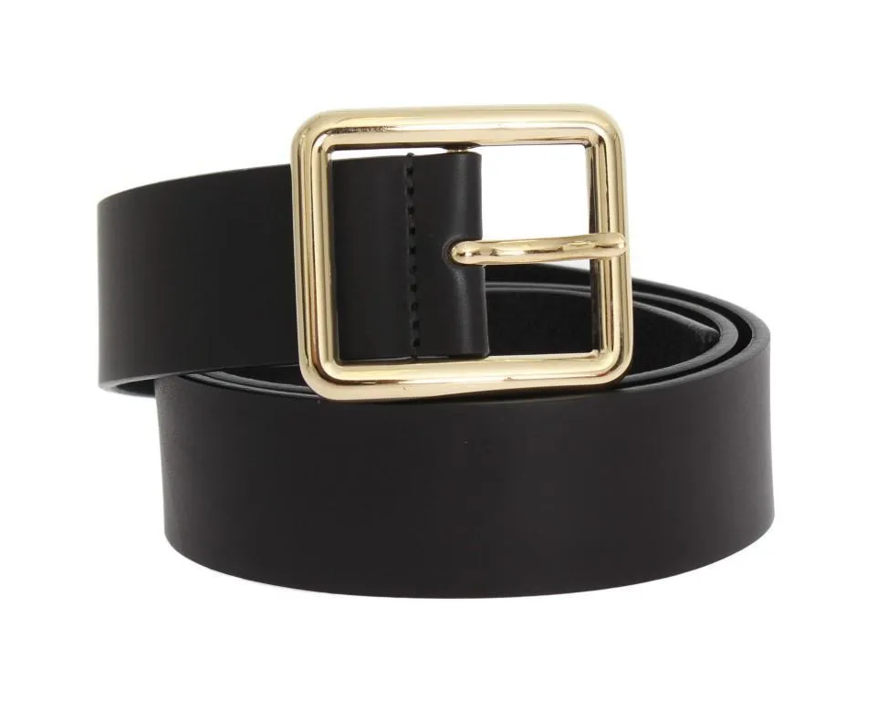 Black Leather Gold Buckle Belt