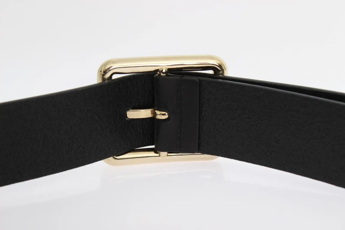 Black Leather Gold Buckle Belt