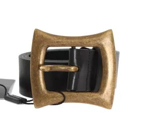 Black Leather Gold Buckle Belt