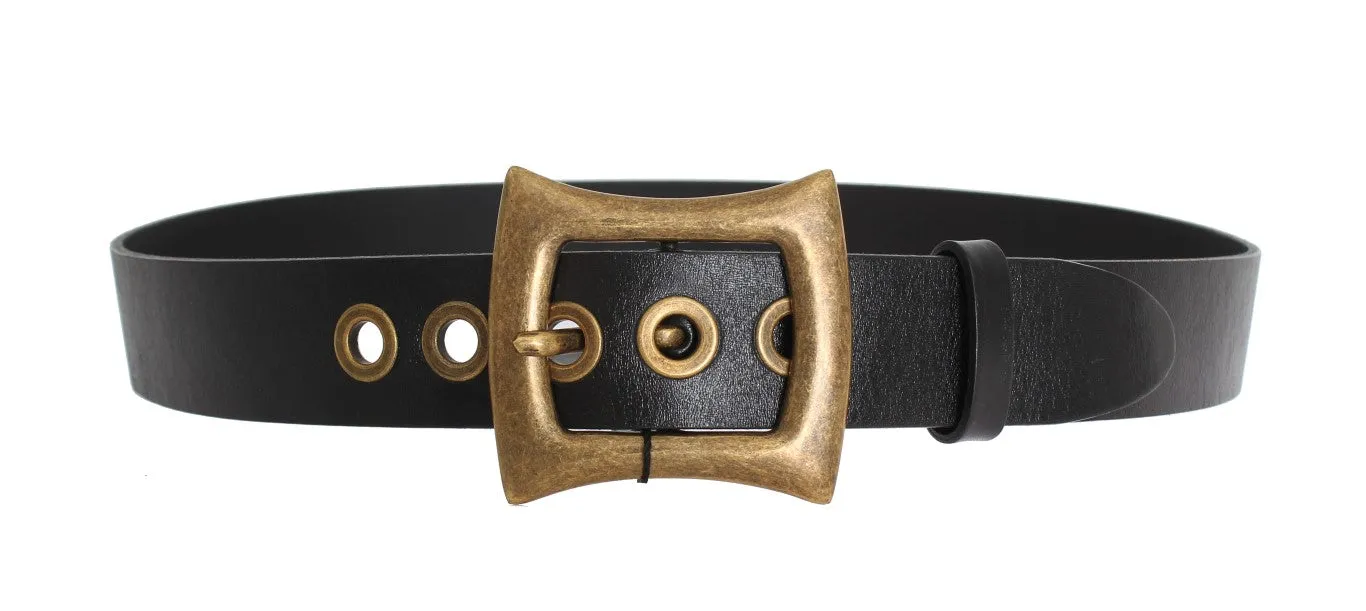 Black Leather Gold Buckle Belt