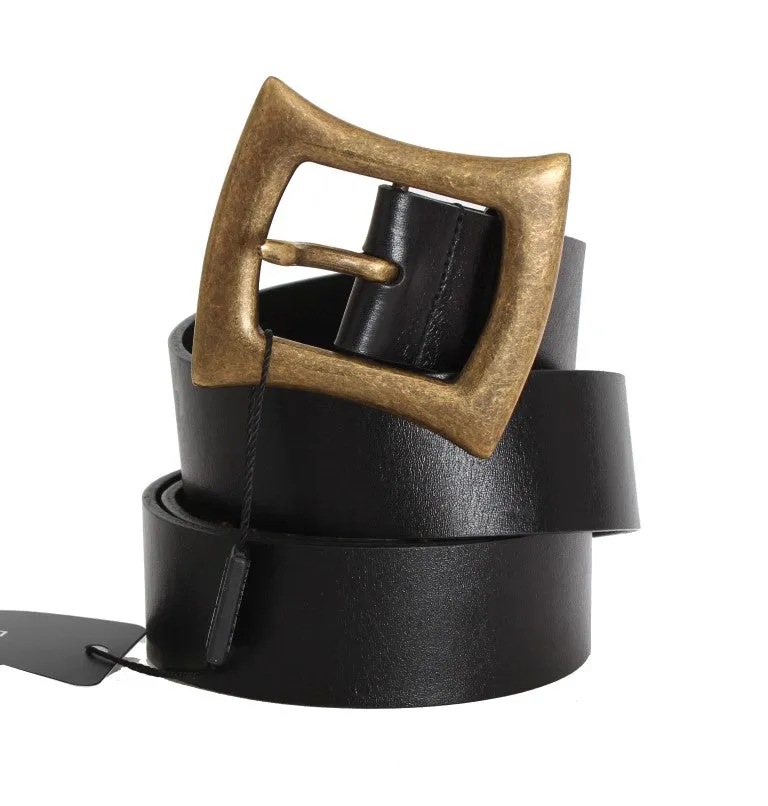 Black Leather Gold Buckle Belt