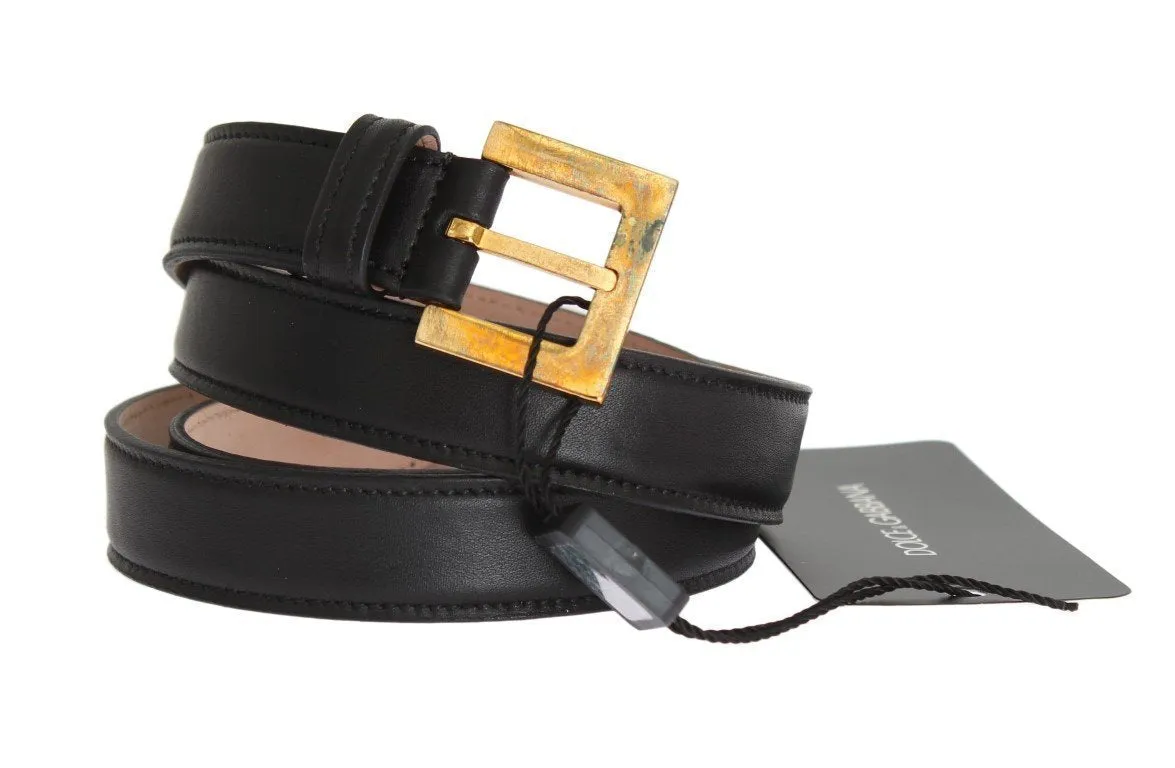 Black Leather Gold Buckle Belt