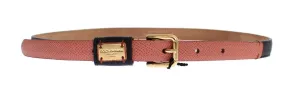 Black Leather Gold Buckle Logo Waist Belt