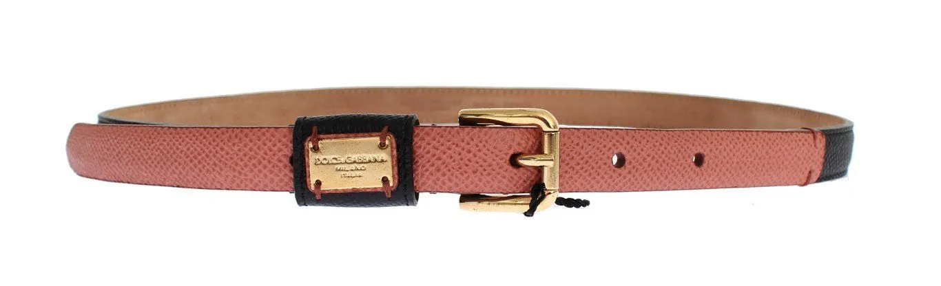 Black Leather Gold Buckle Logo Waist Belt