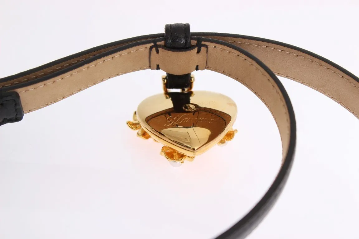 Black Leather Gold Heart MAMMA Belt
