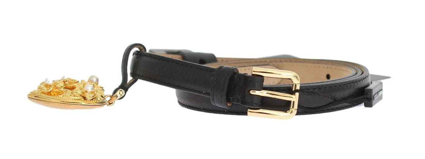 Black Leather Gold Heart MAMMA Belt