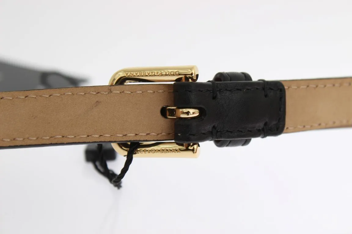 Black Leather Gold Heart MAMMA Belt