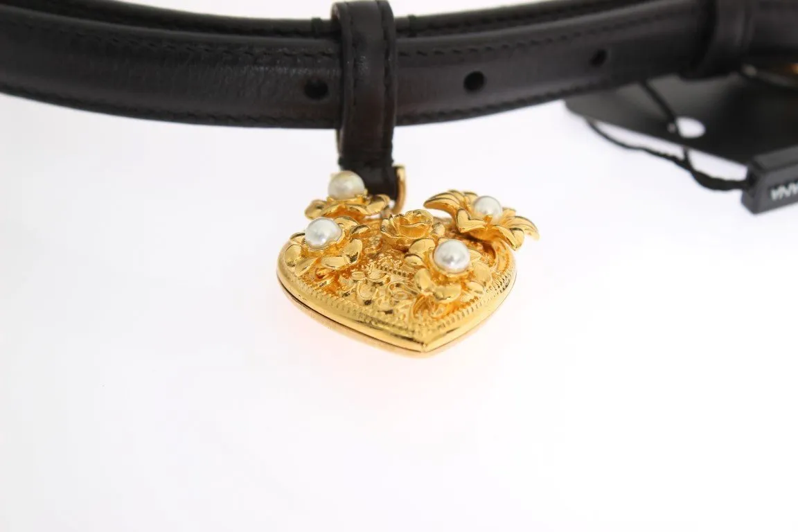 Black Leather Gold Heart MAMMA Belt