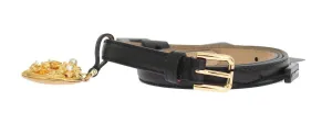 Black Leather Gold Heart MAMMA Belt