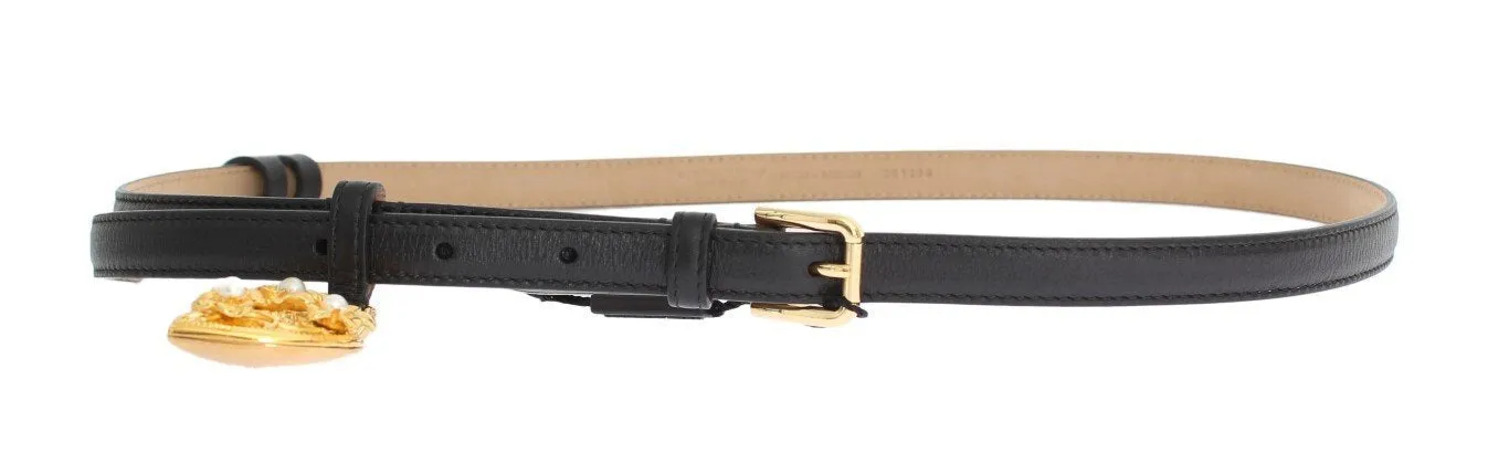 Black Leather Gold Heart MAMMA Belt