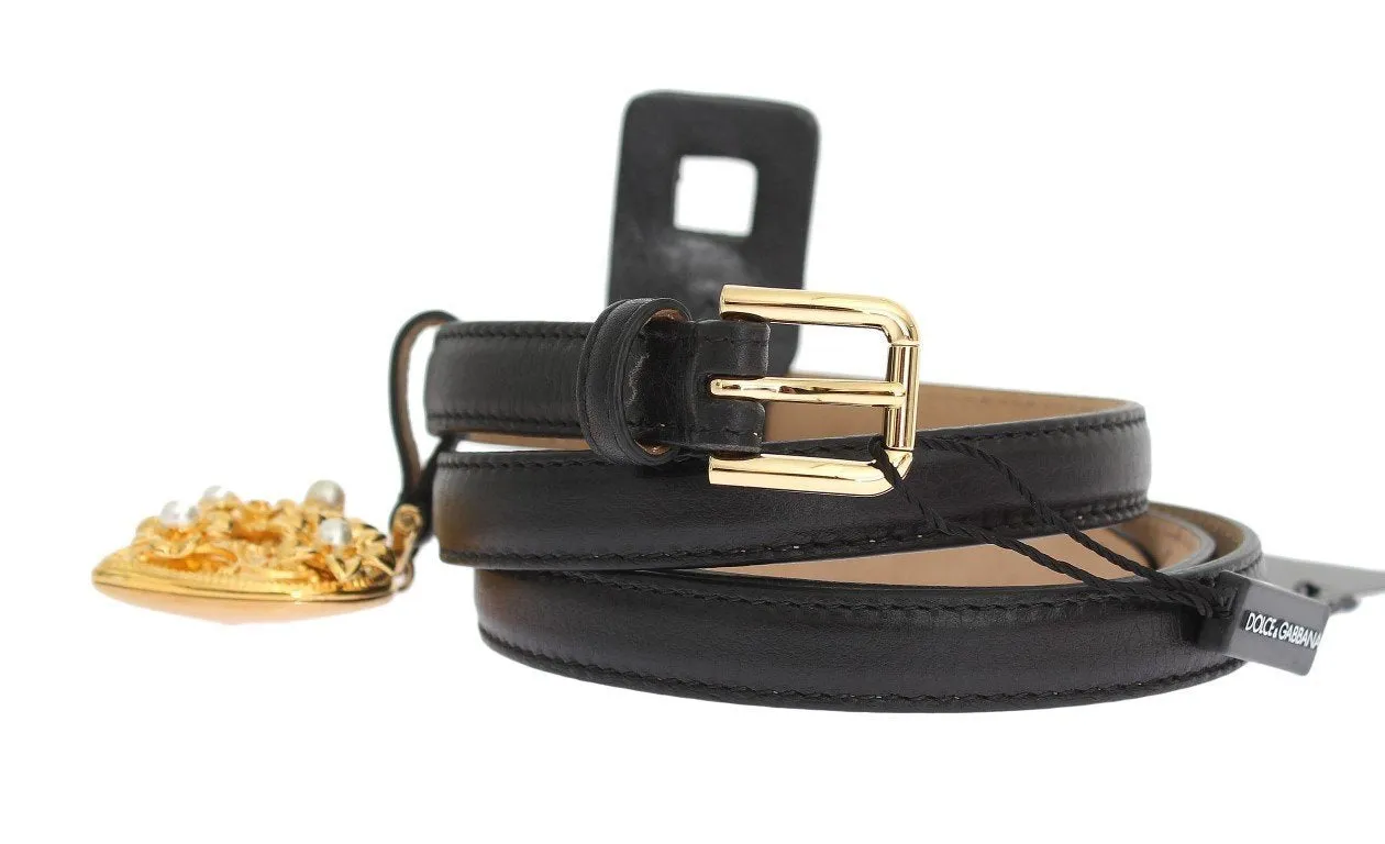 Black Leather Gold Heart MAMMA Belt