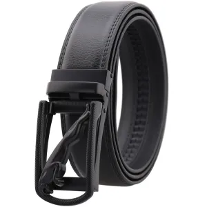 Black Mens Adjustable Ratchet Slide Buckle Belt - Genuine Leather Automatic Belt with No Holes