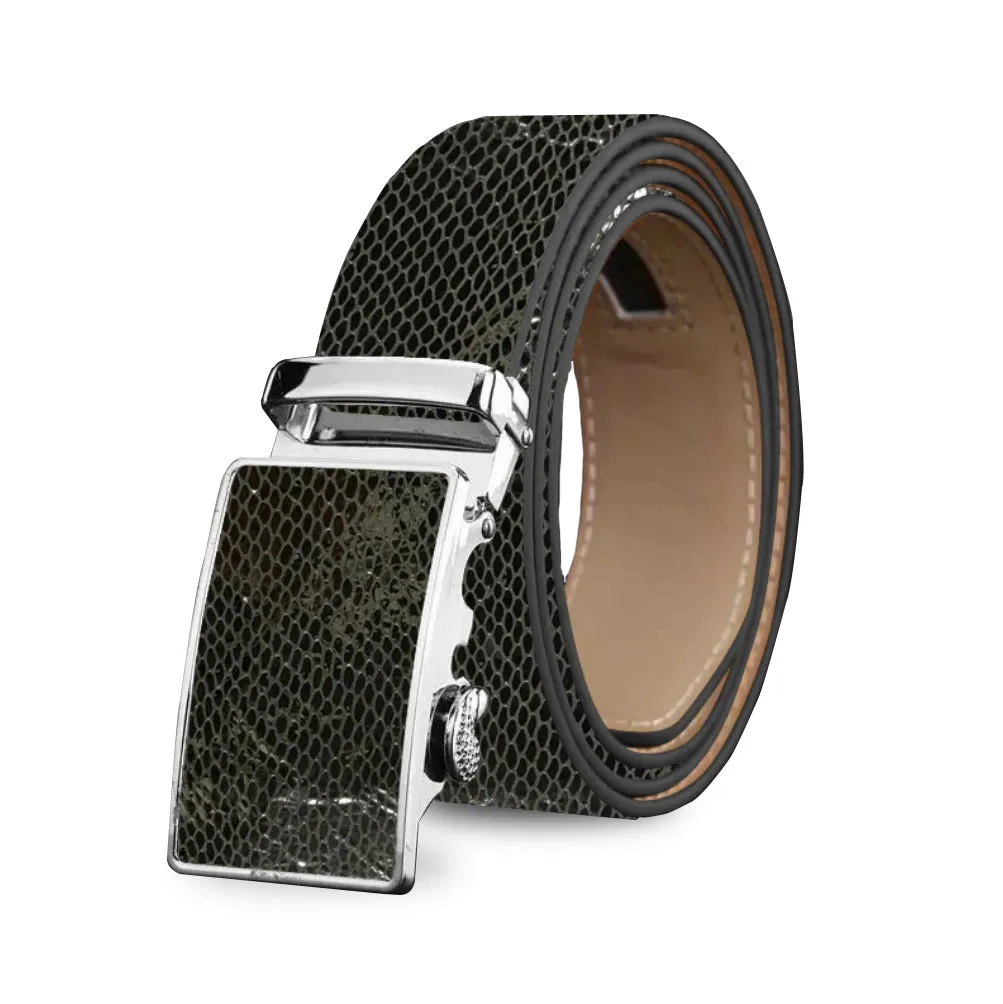 Black Mens Adjustable Ratchet Slide Buckle Belt - Genuine Leather Automatic Belt with No Holes