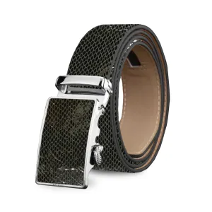 Black Mens Adjustable Ratchet Slide Buckle Belt - Genuine Leather Automatic Belt with No Holes
