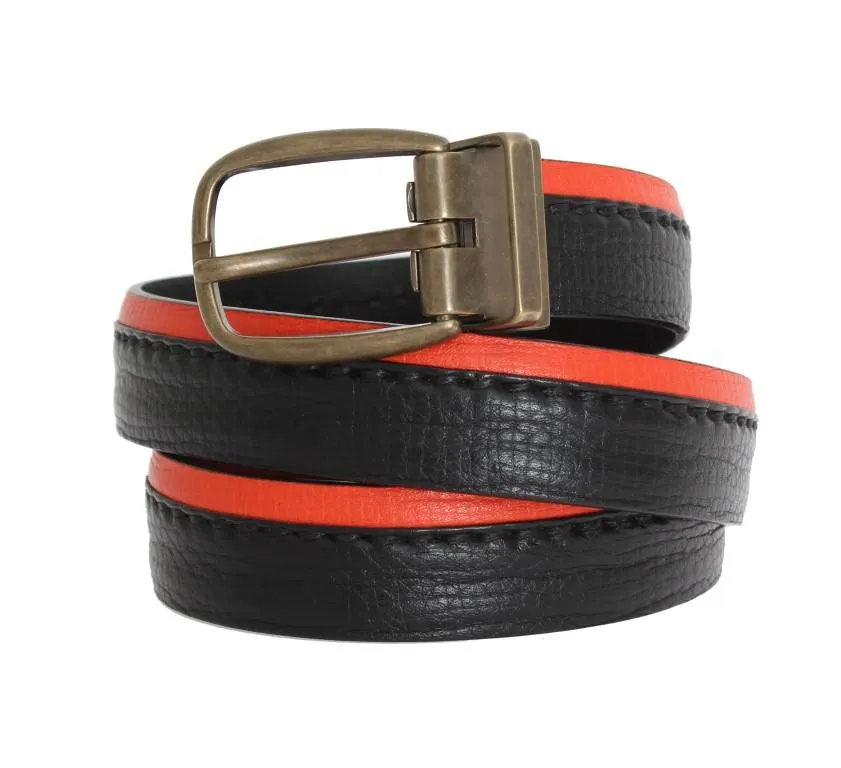 Black Orange Leather Belt