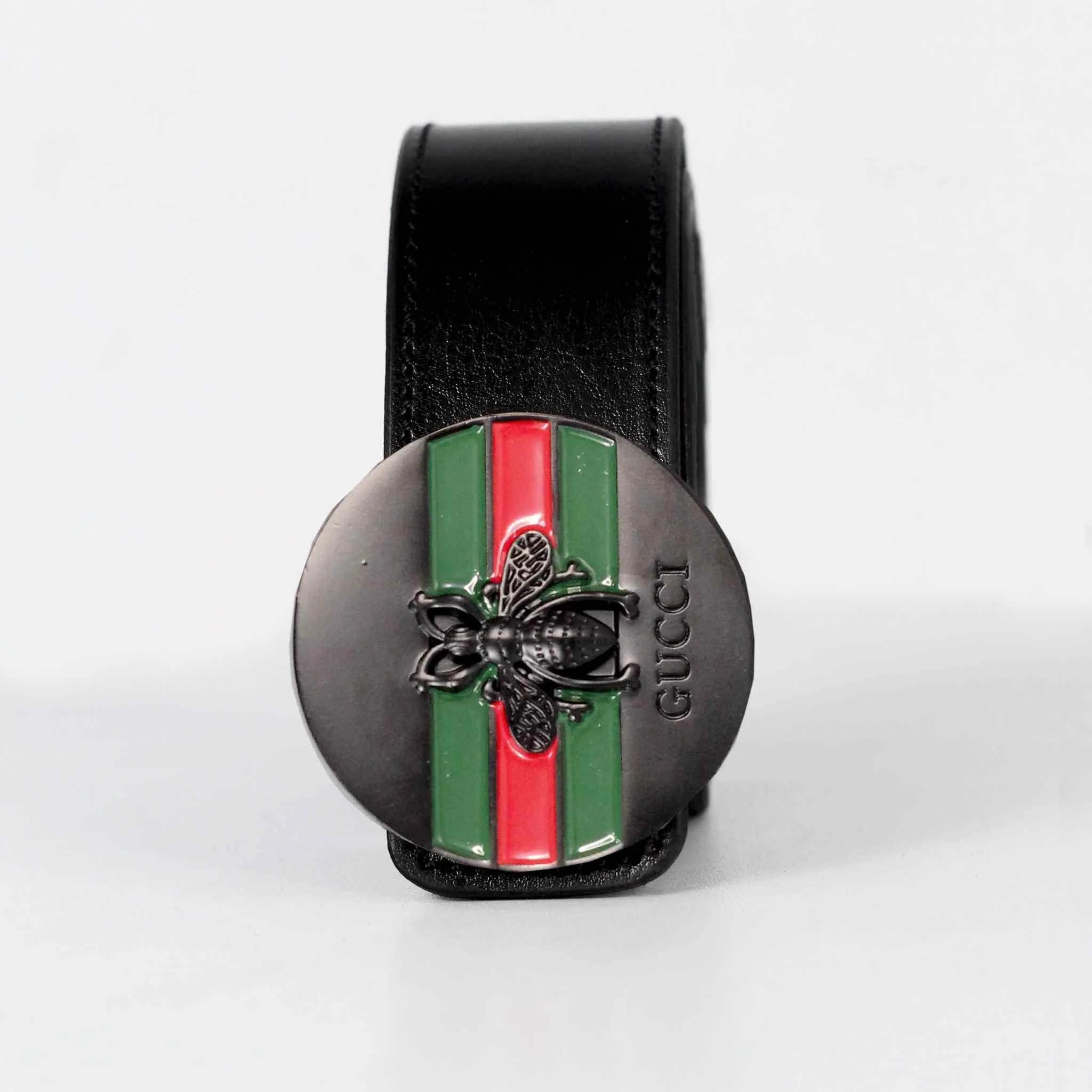 Black plain Belt - Leather Belt with Black round style Buckle