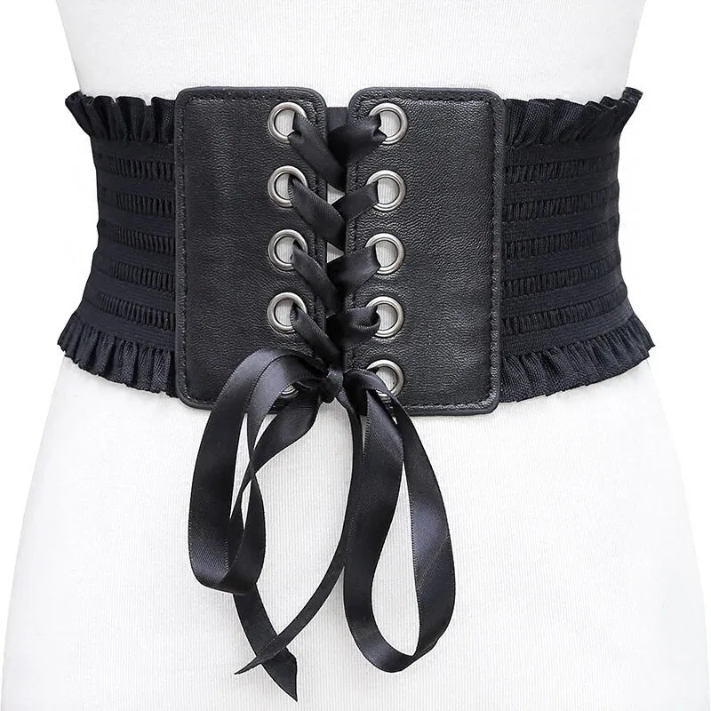 Black Pleated Lace Corset N052704
