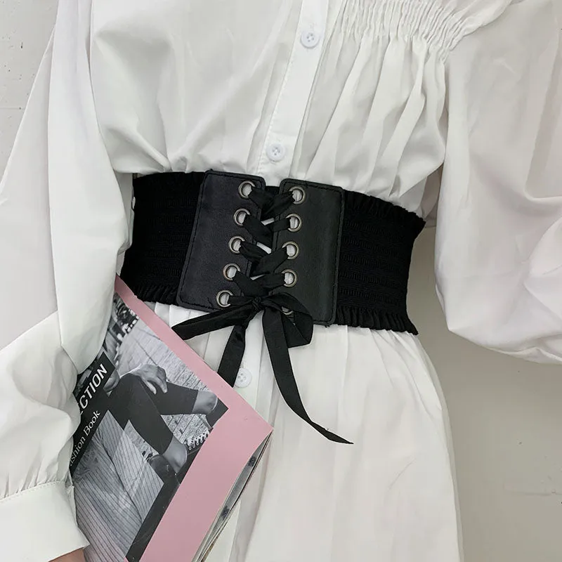 Black Pleated Lace Corset N052704