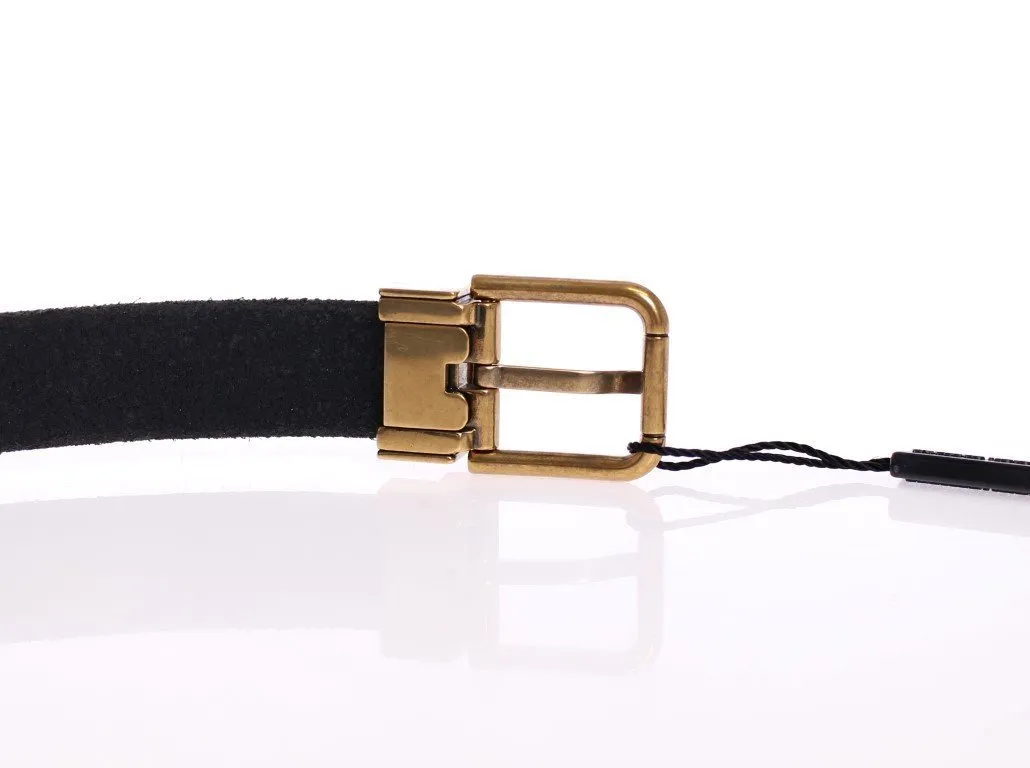Black Spotted Leather Logo Belt