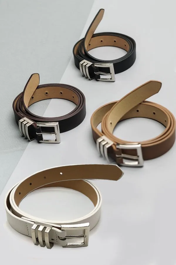 Black Square Buckle Leather Belt