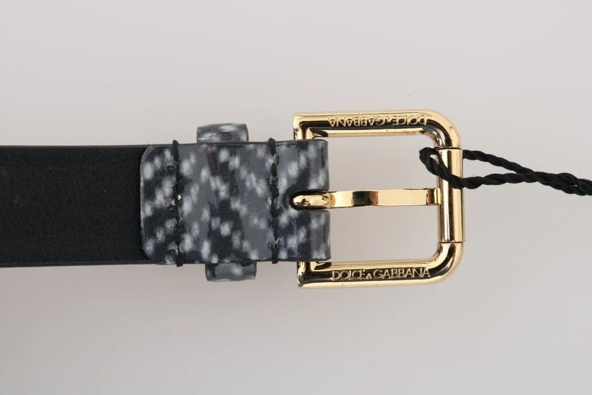 Black White Chevron Pattern Leather Belt