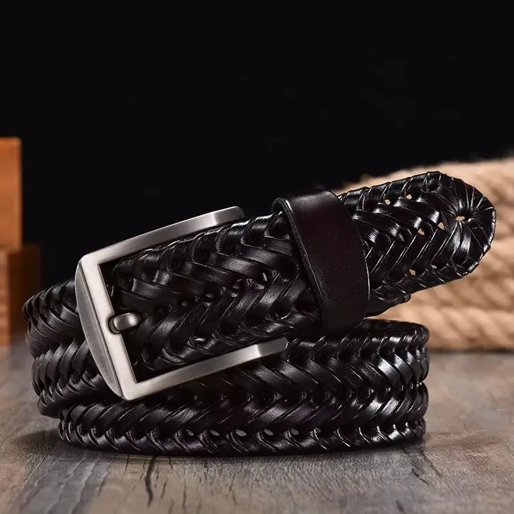 Black Woven Leather Belt