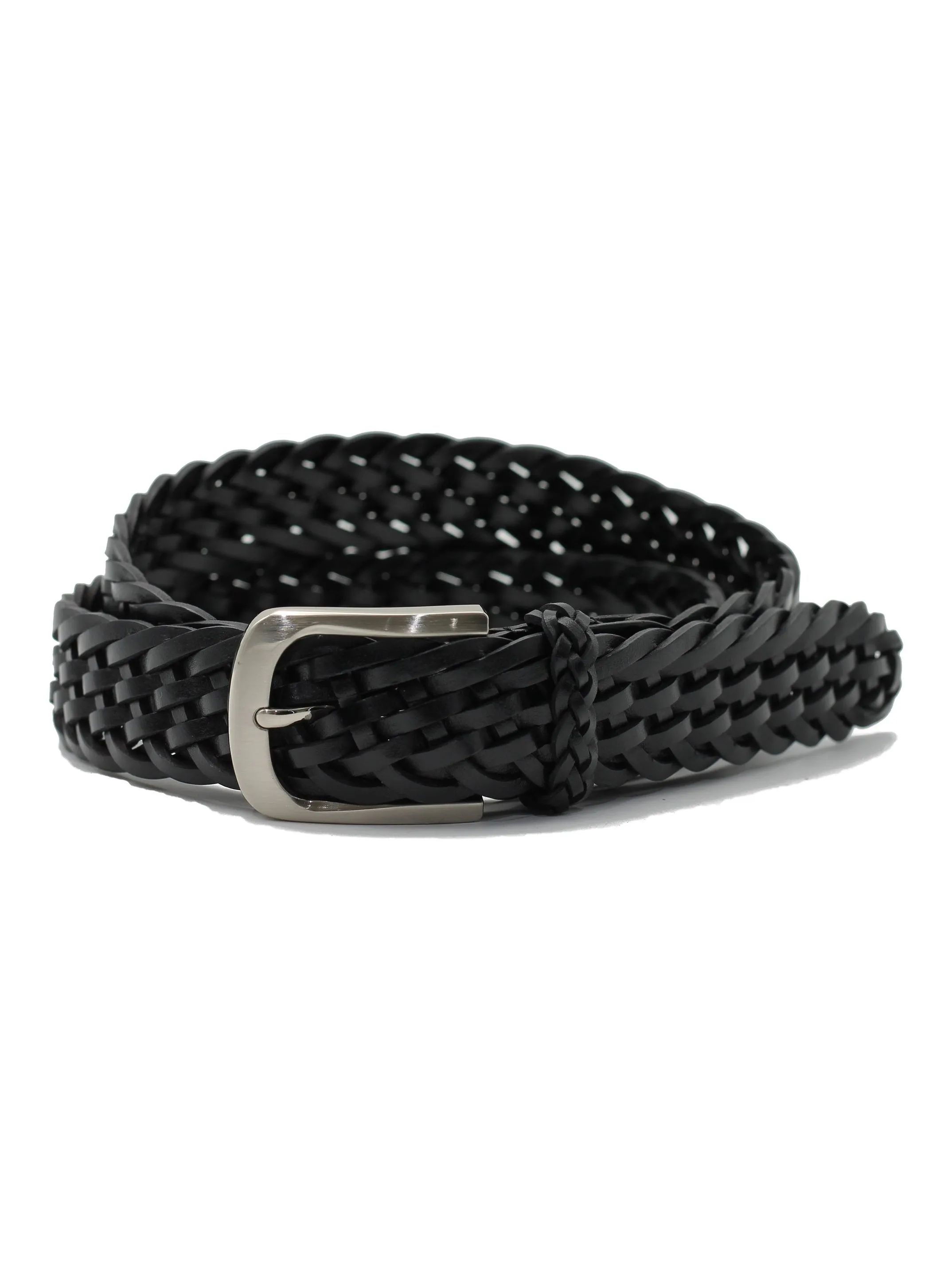 BLACK WOVEN LEATHER BELT